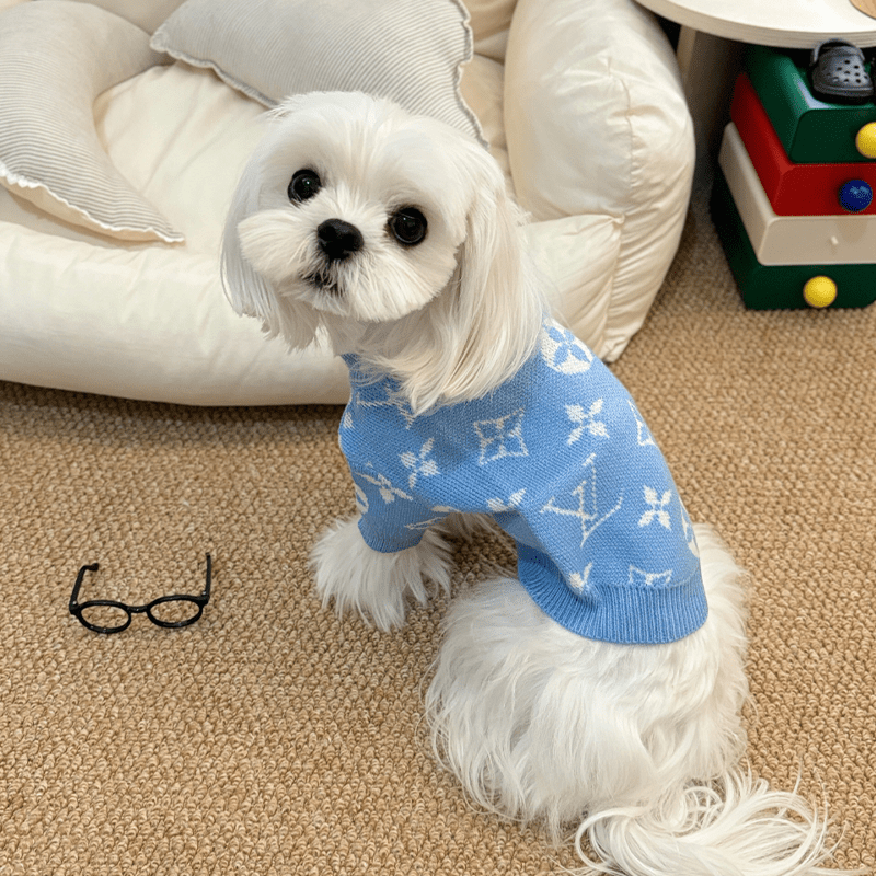Dog Sweater Knit Wear Cat Sweater Designer Clothes Blue - PIKAPIKA