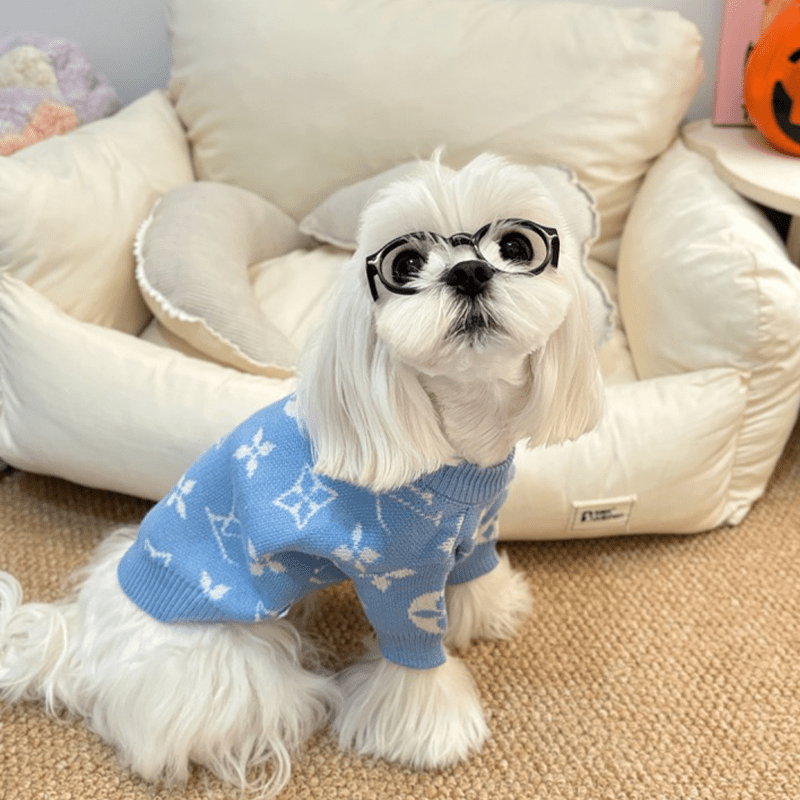 Dog Sweater Knit Wear Cat Sweater Designer Clothes Blue - PIKAPIKA