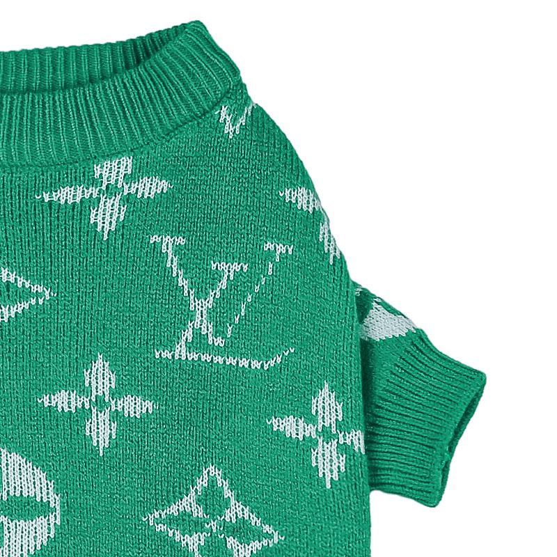 Dog Sweater Knit Wear Cat Sweater Designer Clothes Green - PIKAPIKA