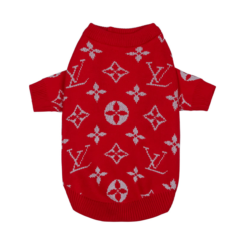 Dog Sweater Knit Wear Cat Sweater Designer Clothes Red - PIKAPIKA