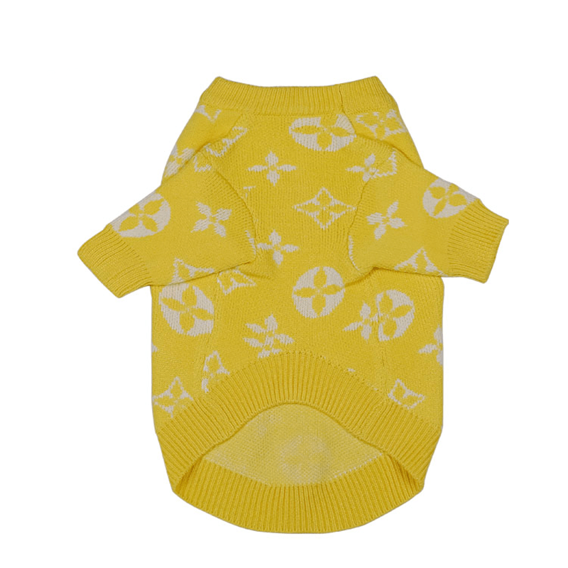 Dog Sweater Knit Wear Cat Sweater Designer Clothes Yellow - PIKAPIKA