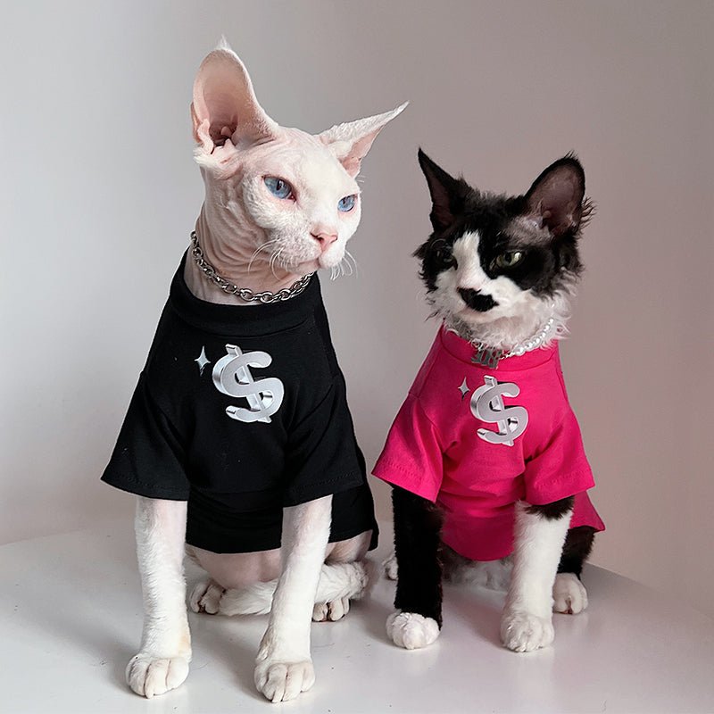 Dollar Print T-shirt Sphynx Cat Clothes - PIKAPIKA