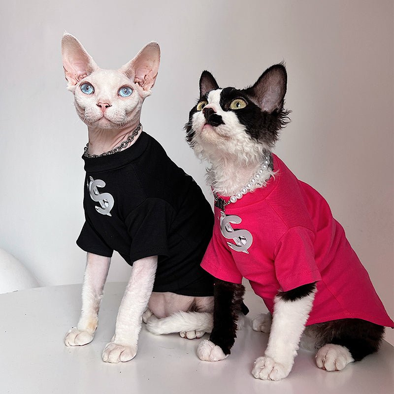 Dollar Print T-shirt Sphynx Cat Clothes - PIKAPIKA