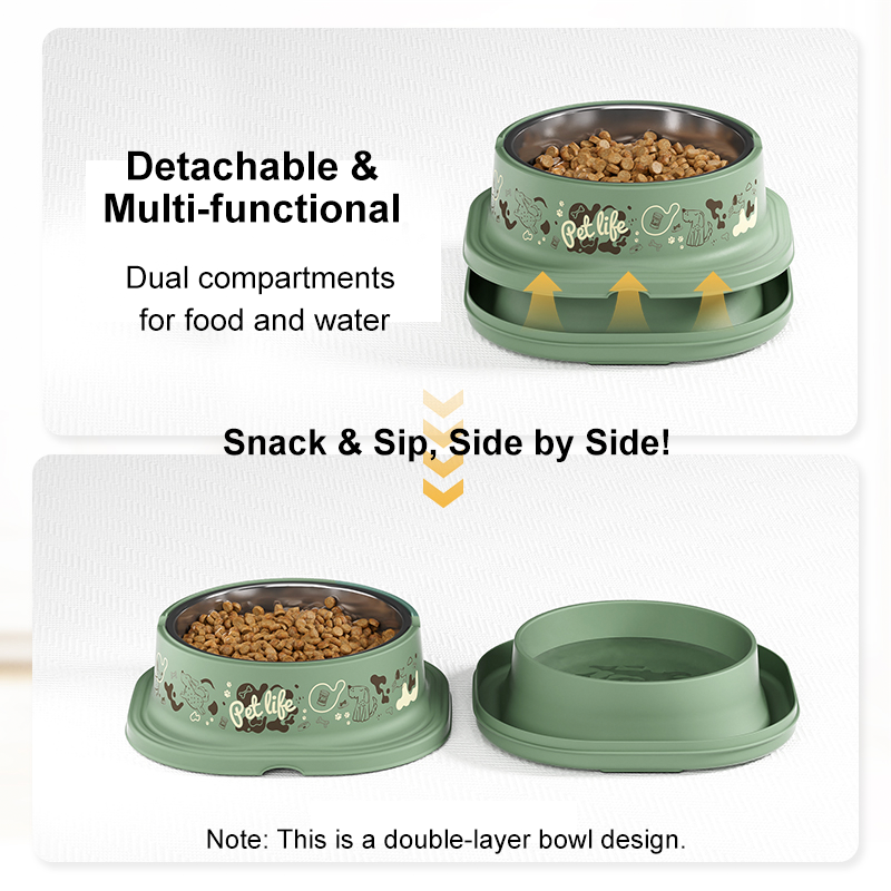 Dog Bowl Large-Capacity Stainless Steel Double Layer Feeder - PIKAPIKA