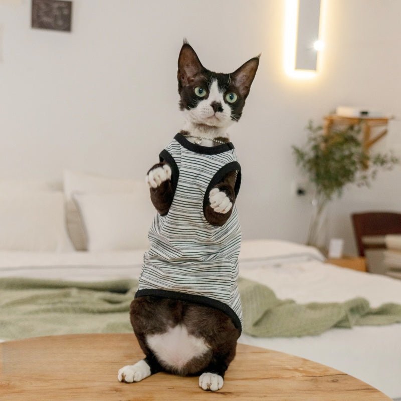 Elastic Cotton Striped Tank Air - Conditioned Vest Sphynx Cat Clothes - PIKAPIKA