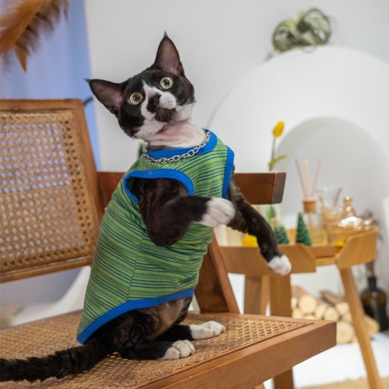 Elastic Cotton Striped Tank Air - Conditioned Vest Sphynx Cat Clothes - PIKAPIKA