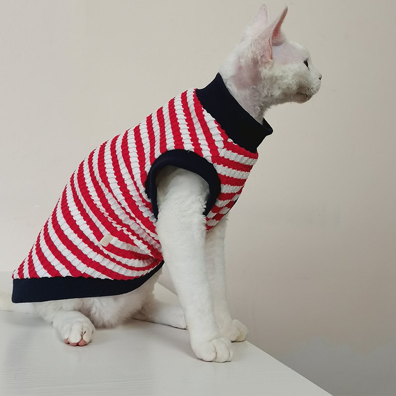 Elastic Stripe T-shirts Tee Shirts Vest Sphynx Cat Clothes - PIKAPIKA