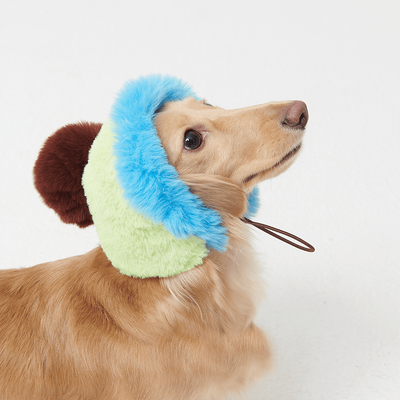 Faux Fur Hat Multicolor Blue+Yellow - PIKAPIKA
