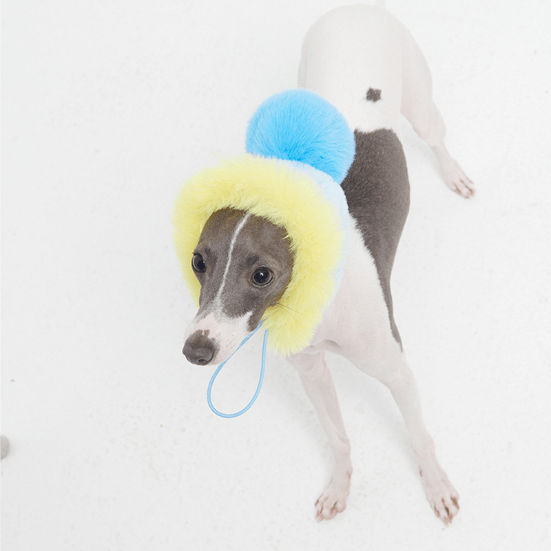 Faux Fur Hat Multicolor Blue+Yellow - PIKAPIKA