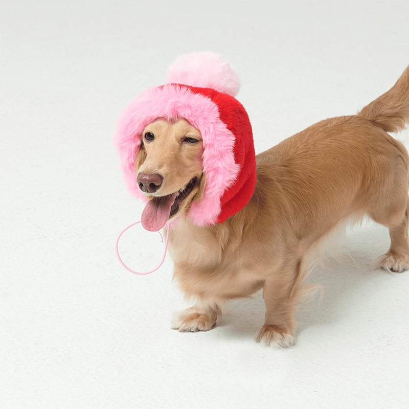 Faux Fur Hat Multicolor Red+Pink - PIKAPIKA