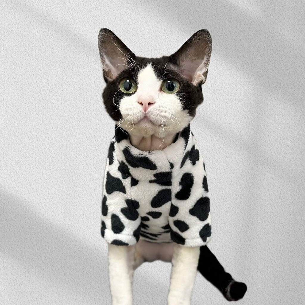 Faux Fur Sweatshirts Cow Polka Point Sphynx Cat Clothes Pullover - PIKAPIKA