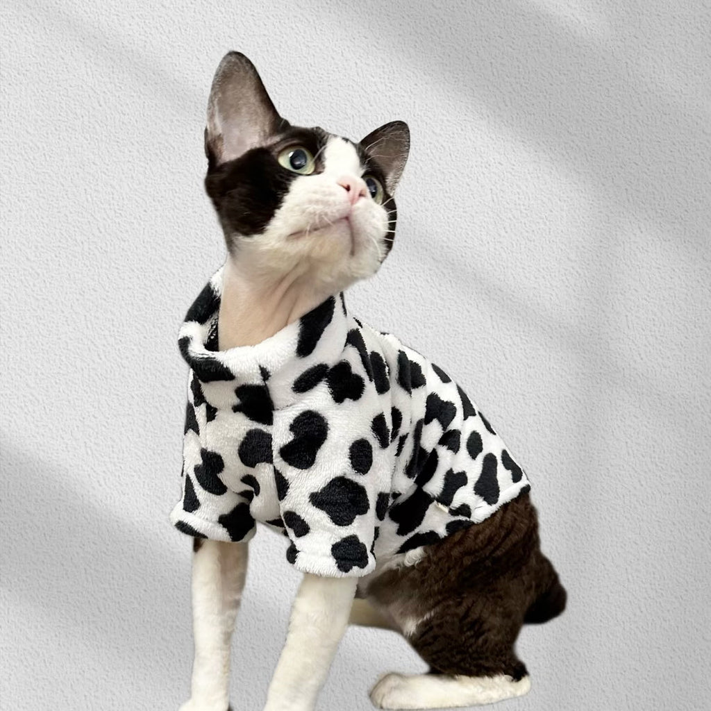 Faux Fur Sweatshirts Cow Polka Point Sphynx Cat Clothes Pullover - PIKAPIKA