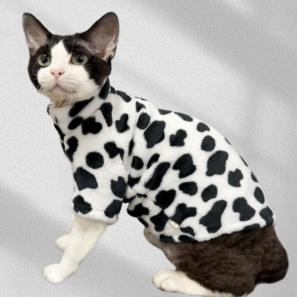 Faux Fur Sweatshirts Cow Polka Point Sphynx Cat Clothes Pullover - PIKAPIKA