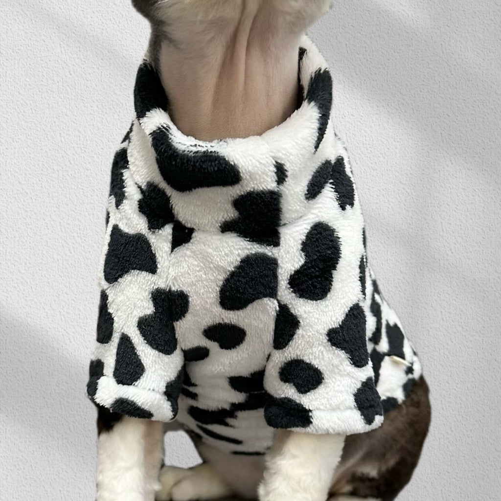 Faux Fur Sweatshirts Cow Polka Point Sphynx Cat Clothes Pullover - PIKAPIKA