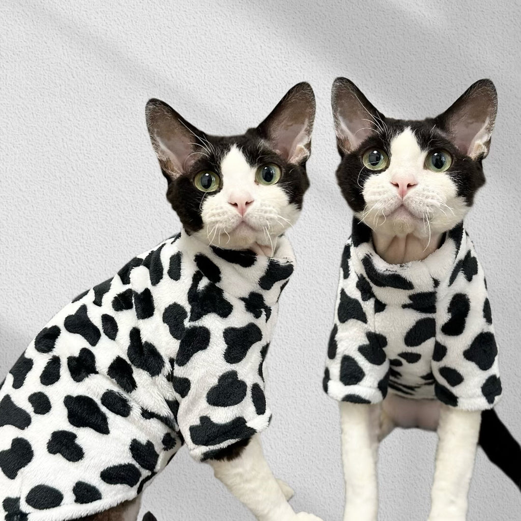 Faux Fur Sweatshirts Cow Polka Point Sphynx Cat Clothes Pullover - PIKAPIKA