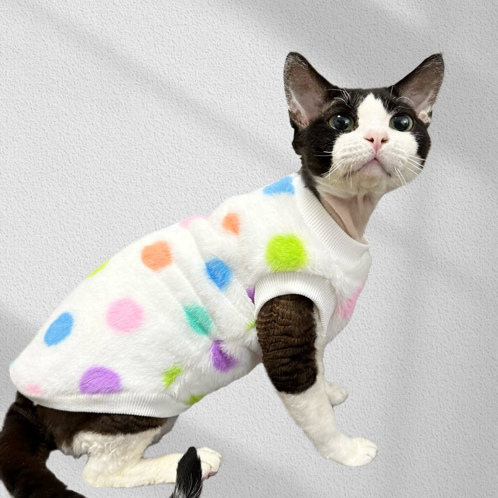 Faux Fur Vest Colorful Polka Point Sphynx Cat Clothes Pullover - PIKAPIKA