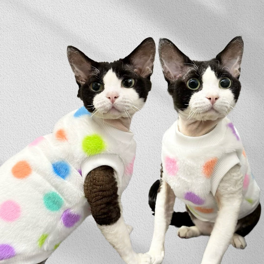 Faux Fur Vest Colorful Polka Point Sphynx Cat Clothes Pullover - PIKAPIKA