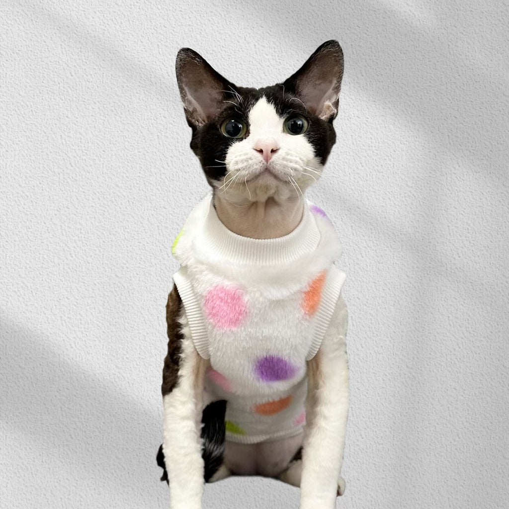 Faux Fur Vest Colorful Polka Point Sphynx Cat Clothes Pullover - PIKAPIKA