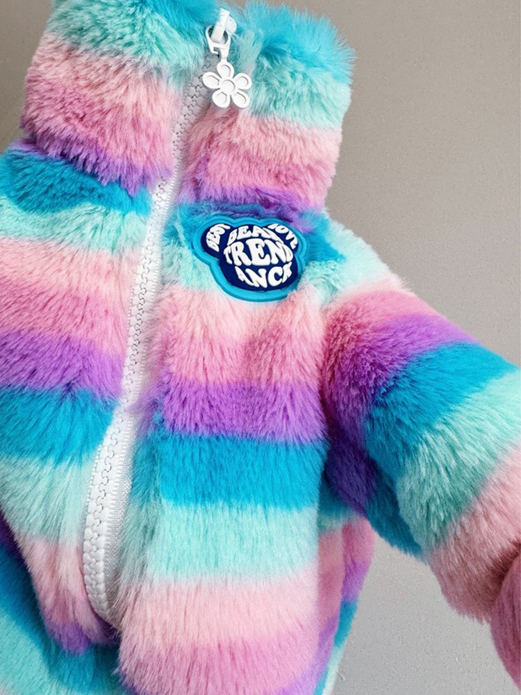Faux Fur Zip Coat Rainbow Jacket Sphynx Cat Clothes - PIKAPIKA