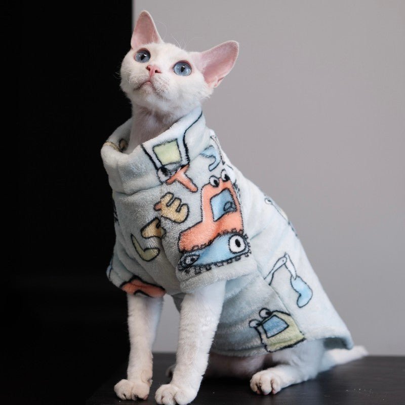 Flannel Cat Clothes Autumn Winter Thick Cartoon Two - Leg Shirts - PIKAPIKA