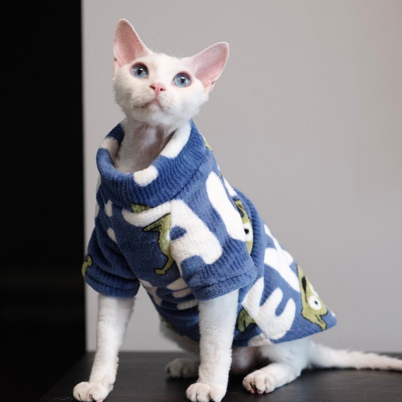 Flannel Cat Clothes Autumn Winter Thick Cartoon Two - Leg Shirts - PIKAPIKA