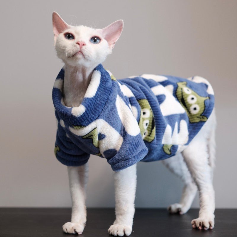 Flannel Cat Clothes Autumn Winter Thick Cartoon Two - Leg Shirts - PIKAPIKA