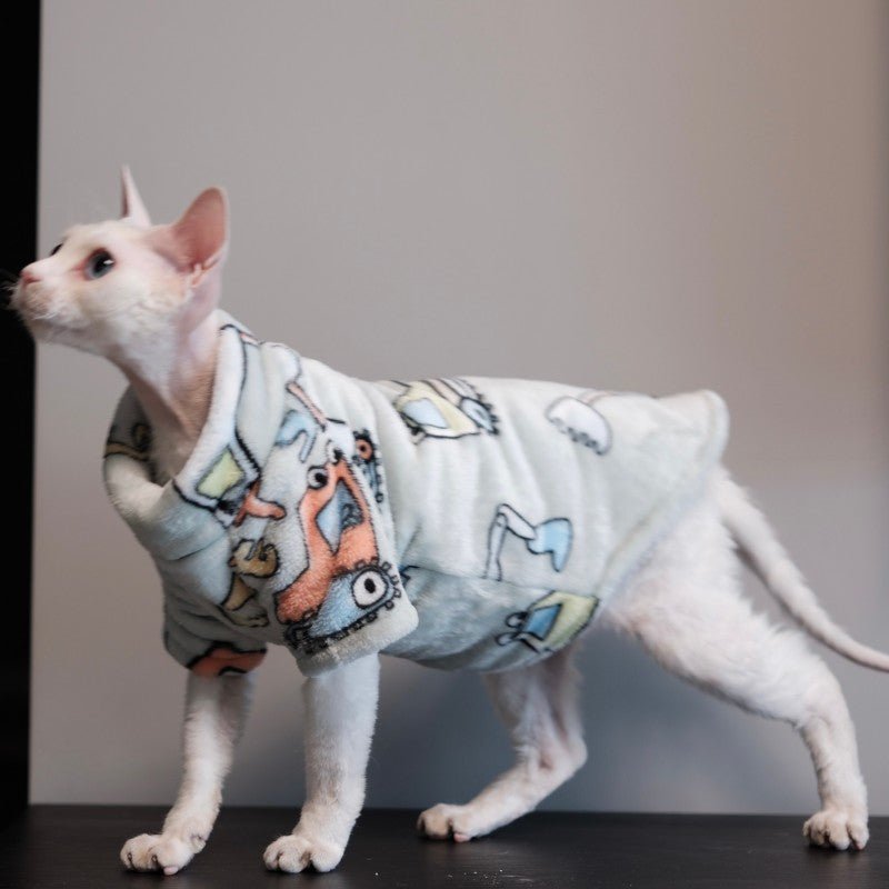 Flannel Cat Clothes Autumn Winter Thick Cartoon Two - Leg Shirts - PIKAPIKA