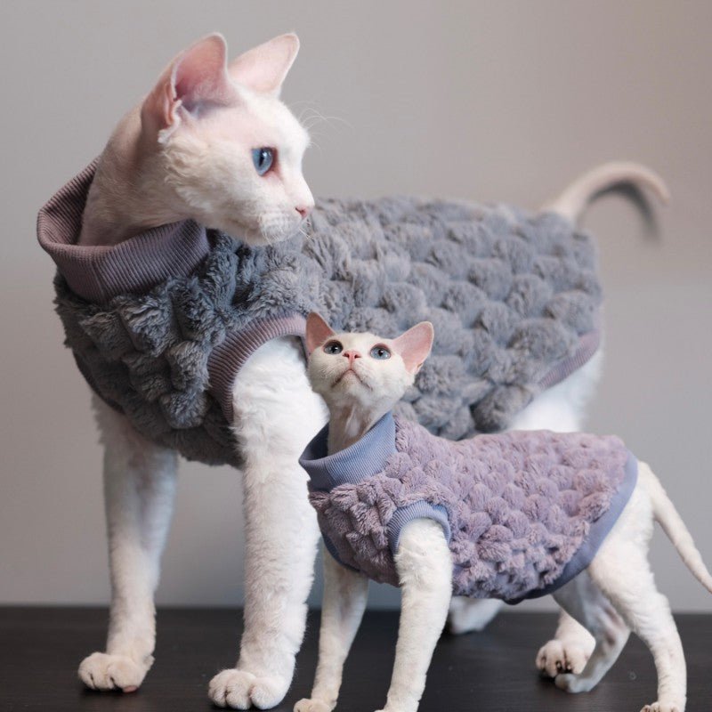 Fleece Cat Shirt Devon Rex Clothes Thick Warm Soft Winter Outfit - PIKAPIKA