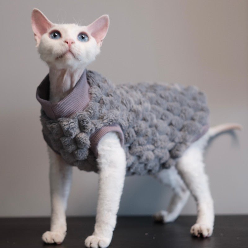 Fleece Cat Shirt Devon Rex Clothes Thick Warm Soft Winter Outfit - PIKAPIKA