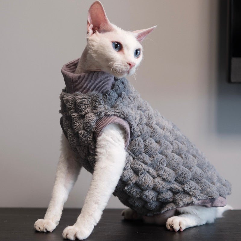 Fleece Cat Shirt Devon Rex Clothes Thick Warm Soft Winter Outfit - PIKAPIKA