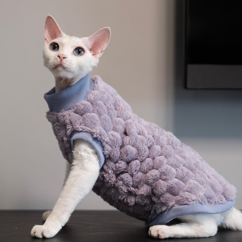 Fleece Cat Shirt Devon Rex Clothes Thick Warm Soft Winter Outfit - PIKAPIKA