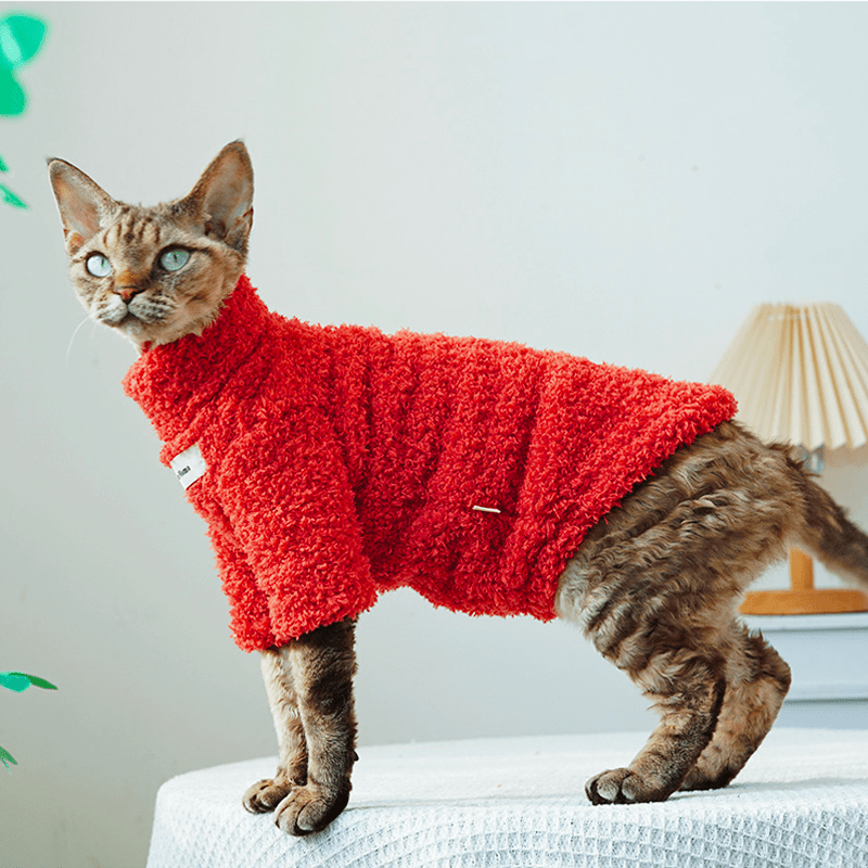 Fleece Cat Top Pullover Sphynx Clothes Soft Warm - PIKAPIKA