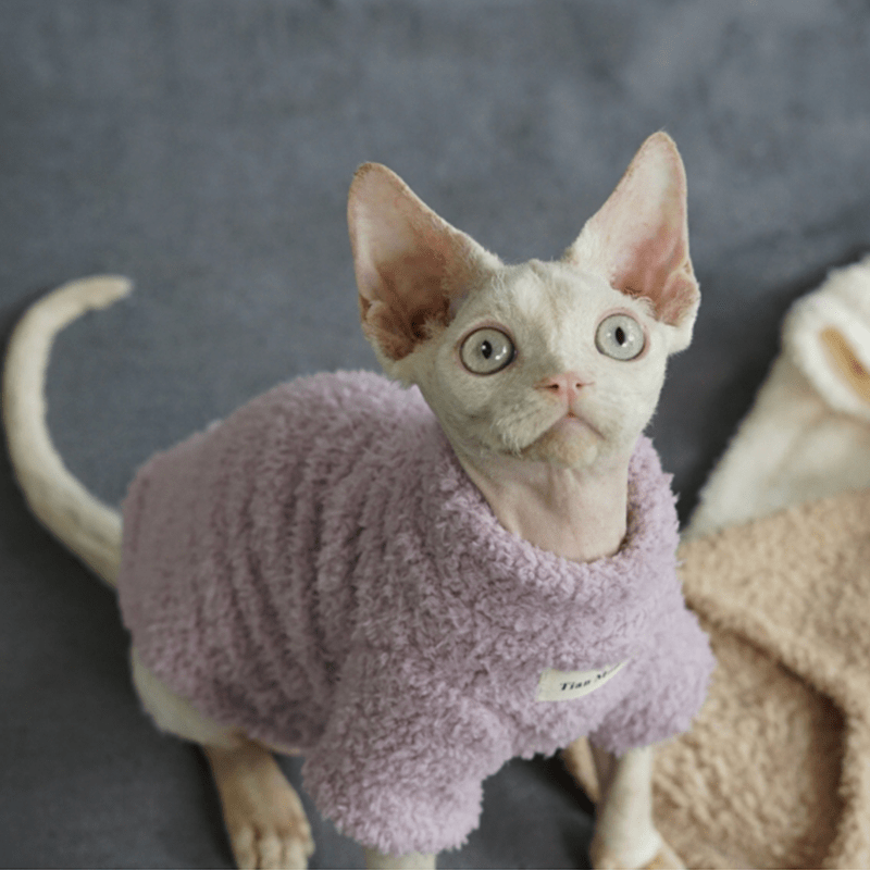 Fleece Cat Top Pullover Sphynx Clothes Soft Warm - PIKAPIKA