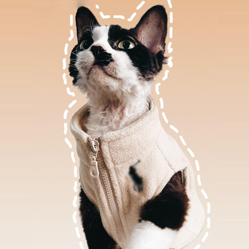 Fleece Cat Zip Vest Coat Sphynx Clothes Sleeveless - PIKAPIKA