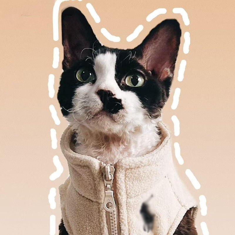 Fleece Cat Zip Vest Coat Sphynx Clothes Sleeveless - PIKAPIKA