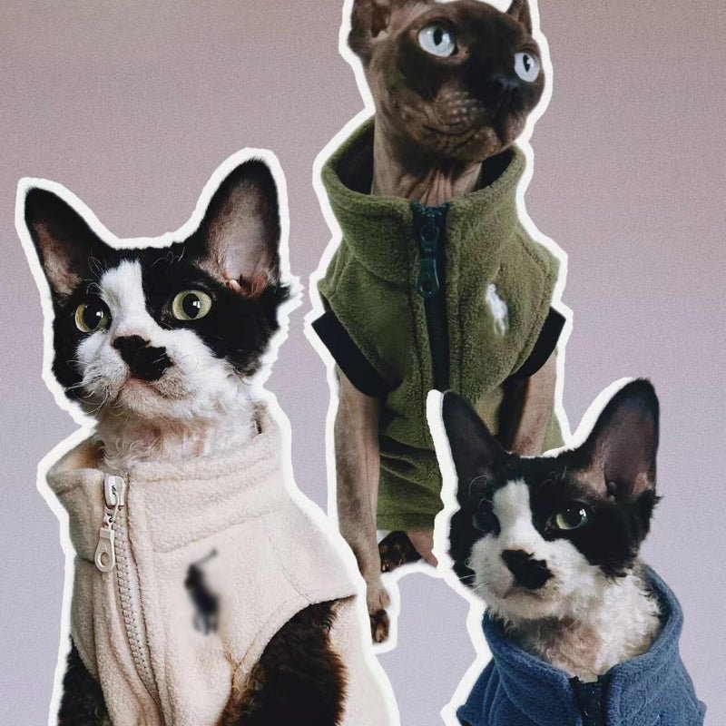Fleece Cat Zip Vest Coat Sphynx Clothes Sleeveless - PIKAPIKA