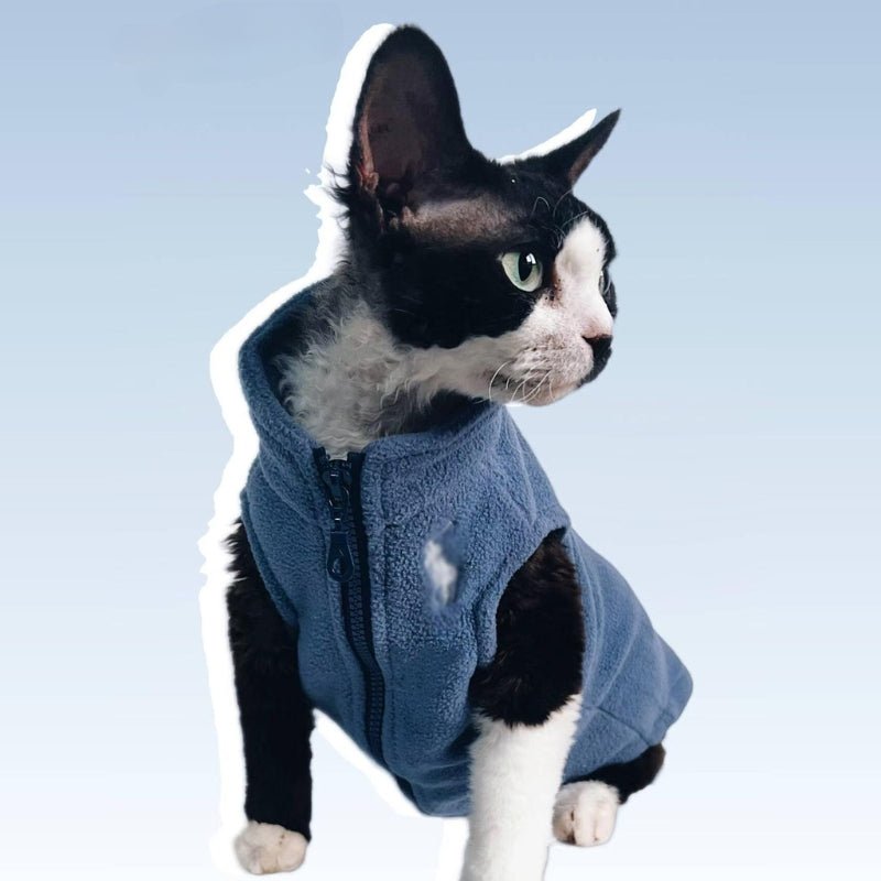 Fleece Cat Zip Vest Coat Sphynx Clothes Sleeveless - PIKAPIKA