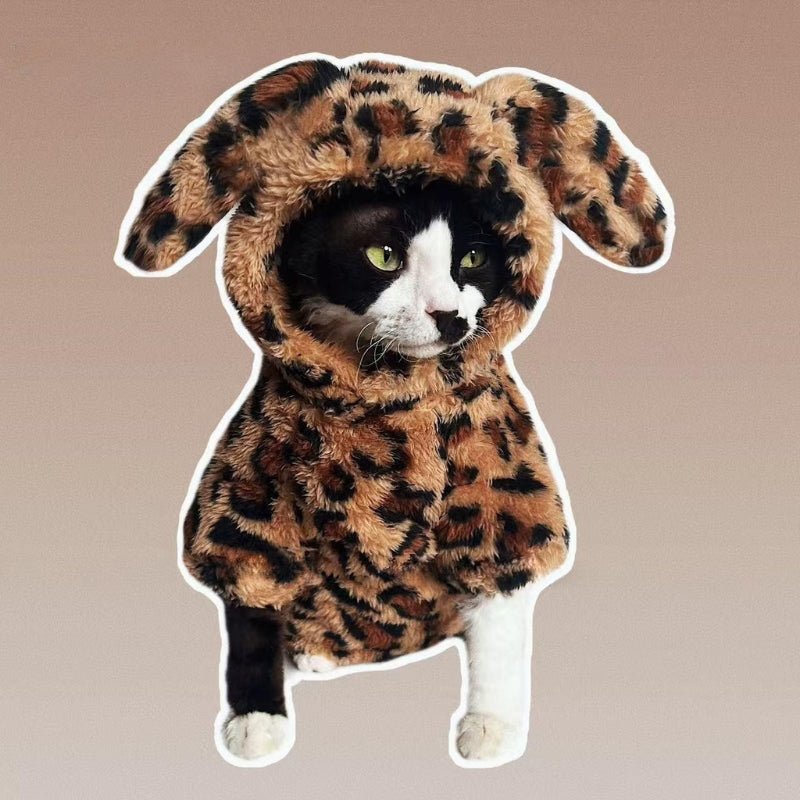 Fleece Hoodie Onesie Sphynx Cat Warm Clothes Costume Rabbit Bear Leopard Print - PIKAPIKA