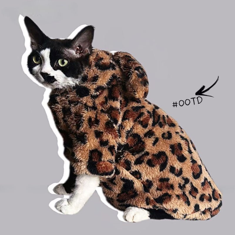 Fleece Hoodie Onesie Sphynx Cat Warm Clothes Costume Rabbit Bear Leopard Print - PIKAPIKA