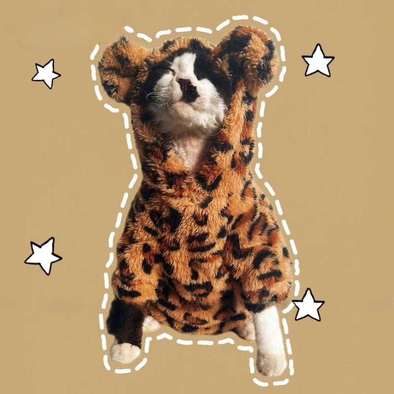 Fleece Hoodie Onesie Sphynx Cat Warm Clothes Costume Rabbit Bear Leopard Print - PIKAPIKA