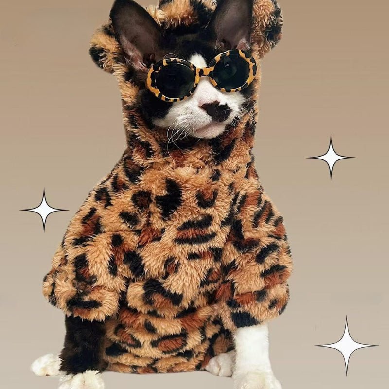Fleece Hoodie Onesie Sphynx Cat Warm Clothes Costume Rabbit Bear Leopard Print - PIKAPIKA