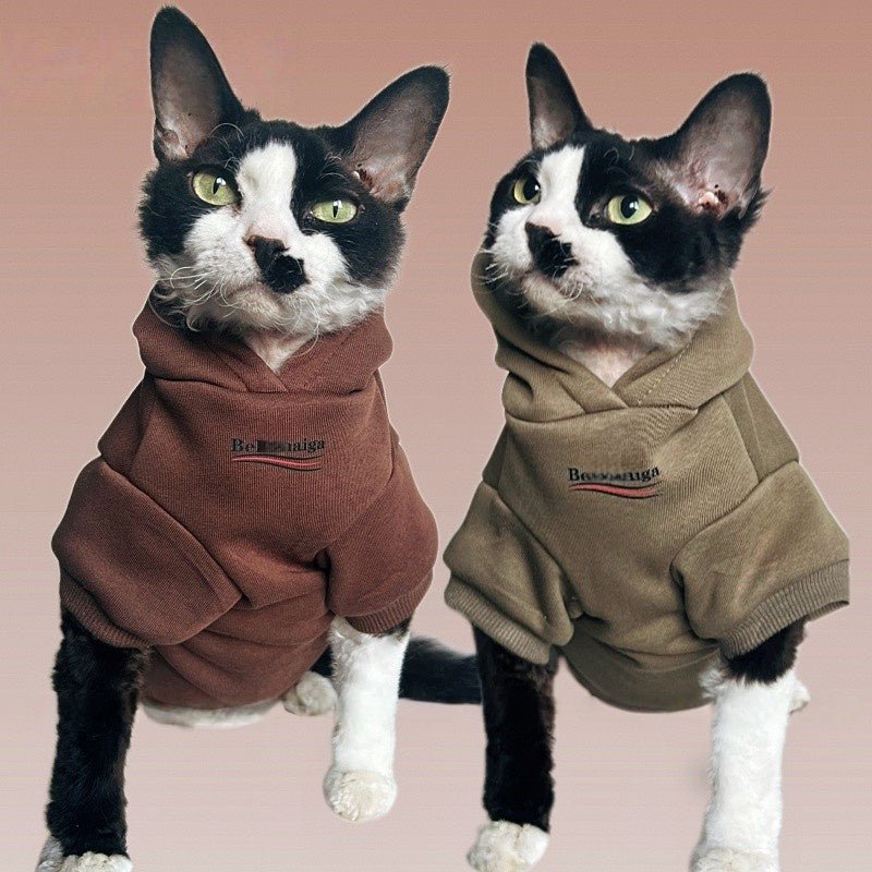 Fleece Lined Warm Hoodies Cat Clothes Devon Sphynx Sphynx Cat Clothes - PIKAPIKA