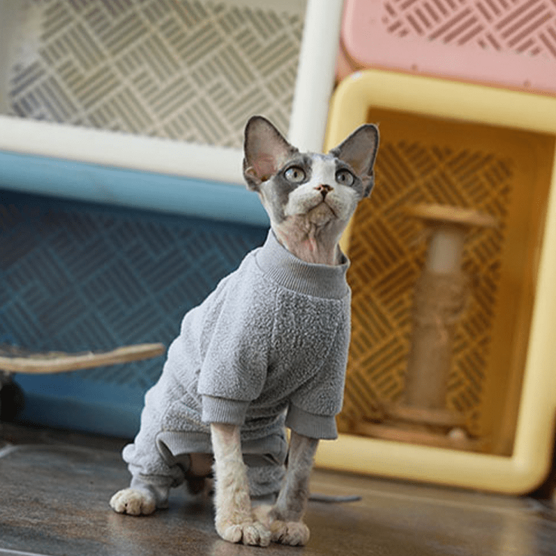 Fleece Onesies Sphynx Cat Clothes Elastic Soft Pajamas - PIKAPIKA