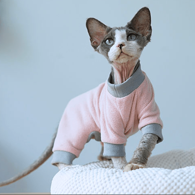 Fleece Onesies Sphynx Cat Clothes Elastic Soft Pajamas - PIKAPIKA