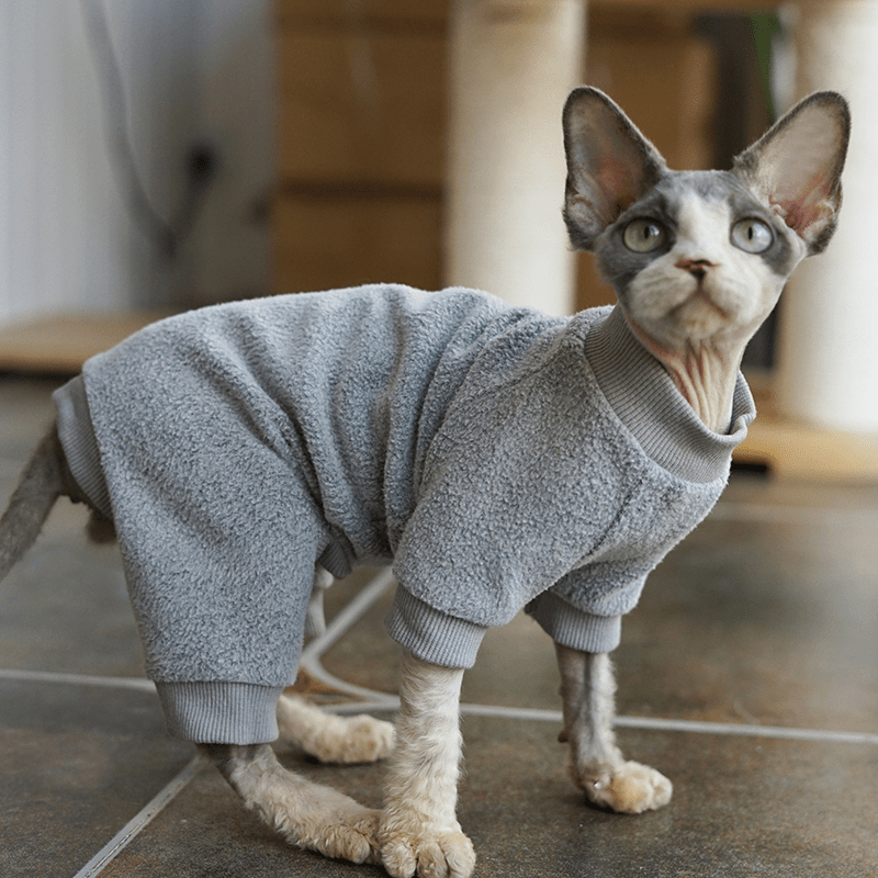 Fleece Onesies Sphynx Cat Clothes Elastic Soft Pajamas - PIKAPIKA