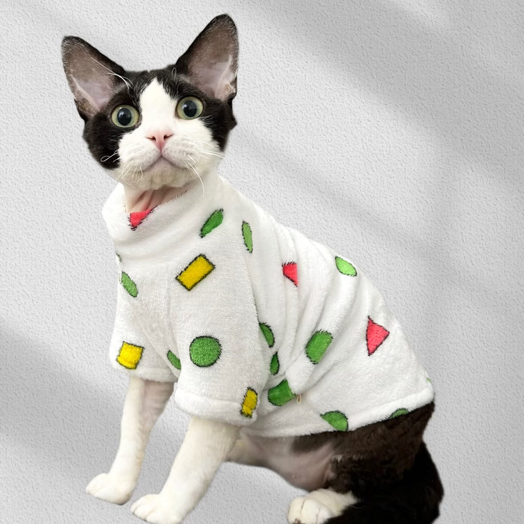 Fleece Pajamas Cat Clothes Warm High Neck Sphynx Cat Shirts - PIKAPIKA