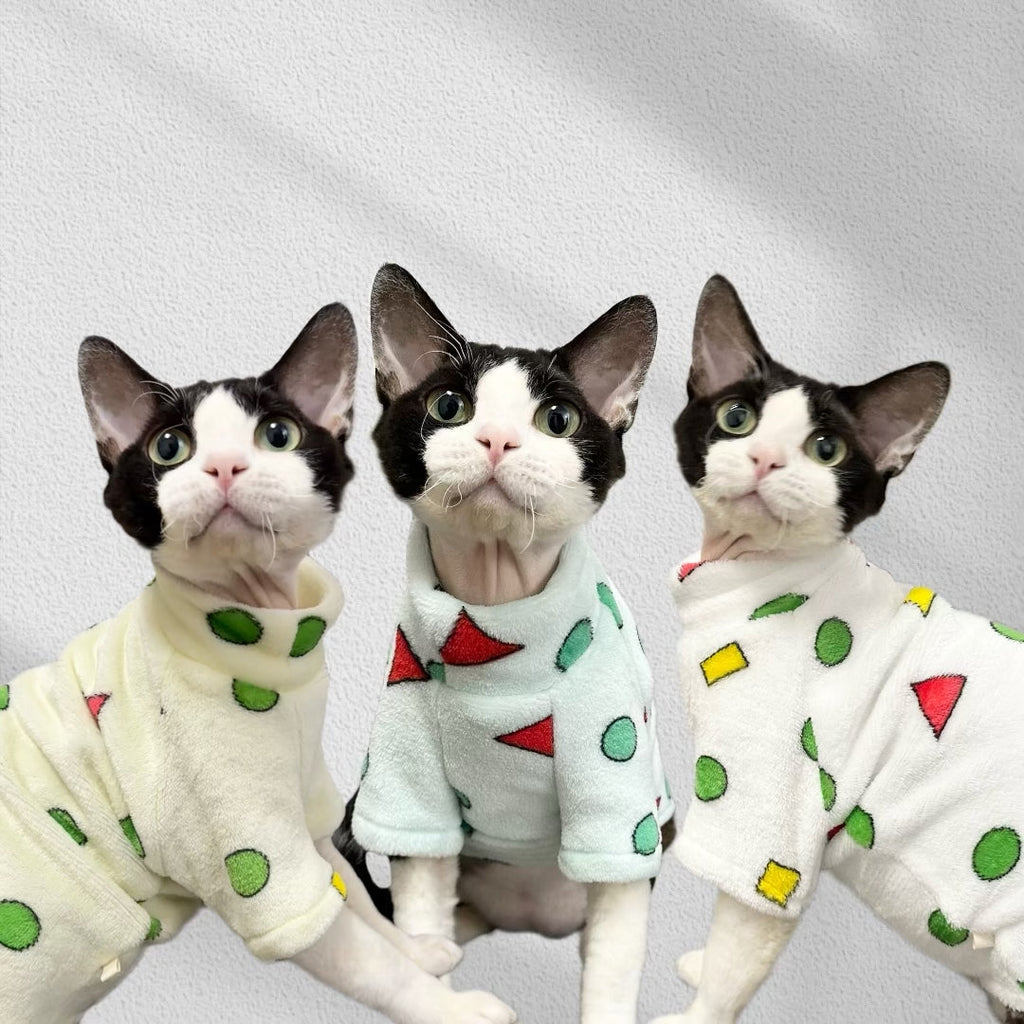 Fleece Pajamas Cat Clothes Warm High Neck Sphynx Cat Shirts - PIKAPIKA