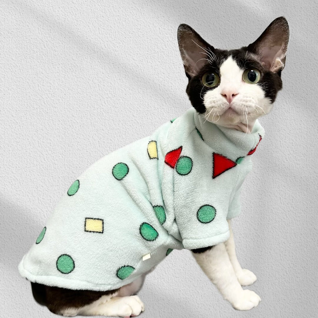 Fleece Pajamas Cat Clothes Warm High Neck Sphynx Cat Shirts - PIKAPIKA