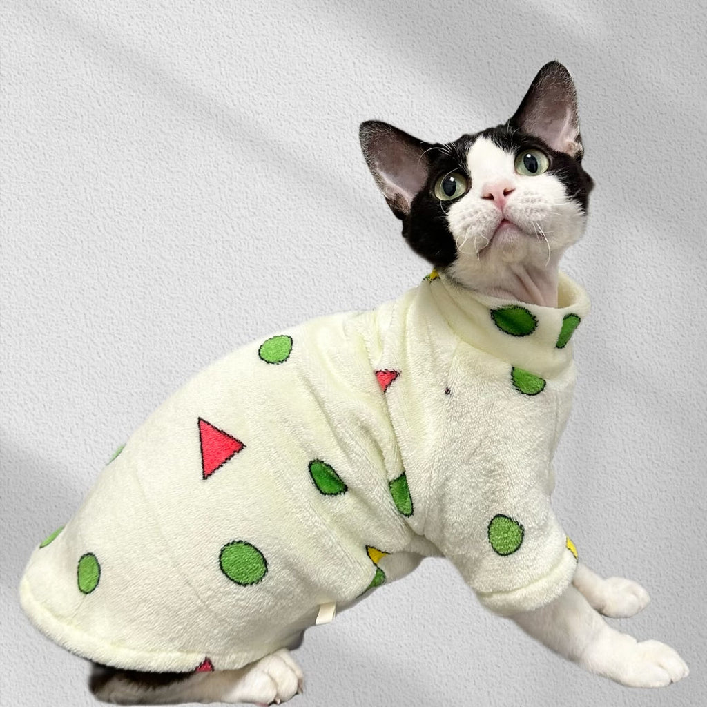 Fleece Pajamas Cat Clothes Warm High Neck Sphynx Cat Shirts - PIKAPIKA