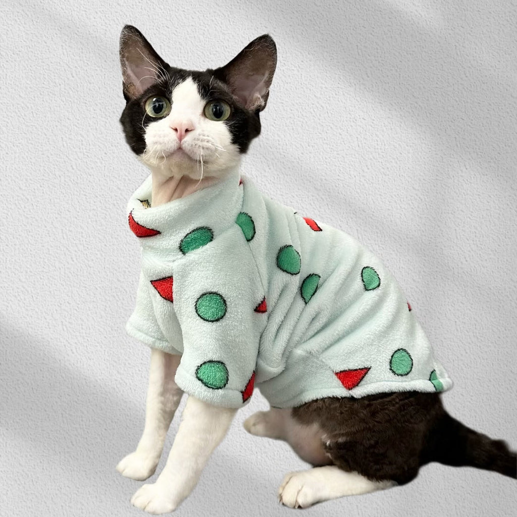 Fleece Pajamas Cat Clothes Warm High Neck Sphynx Cat Shirts - PIKAPIKA
